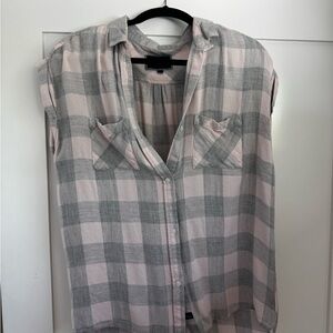 Rails Sleeveless Pink and Gray Plaid Button-Up Sleeveless Top
